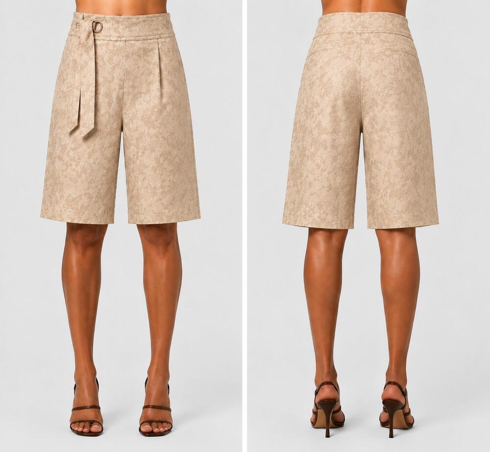 Cache Sand Beige Tan Self Belt Bermuda Walking City Short Belted New NWT $88 Sz8